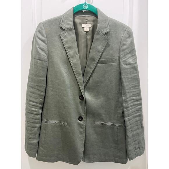 J. Crew 100% Linen Olive Green Blazer Sz 00 - Picture 1 of 6
